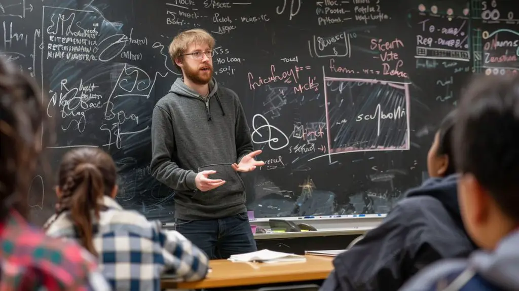 Professor explicando propriedades das desigualdades em uma aula de matemática.